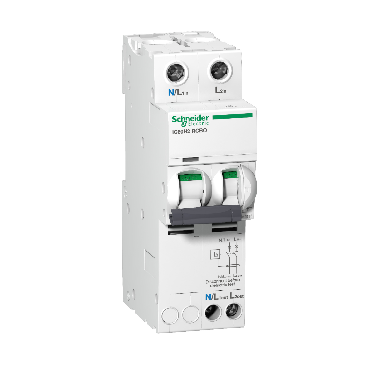 Residual current breaker with overcurrent protection (RCBO), Acti9 iC60H2 RCBO, 2P, 32A, 30mA, A type, 10000A, White