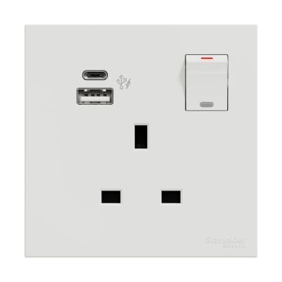 AvatarOn C 13A Double Pole Switched Socket with 2 Gang USB Fast Charger Socket Type A+C, White