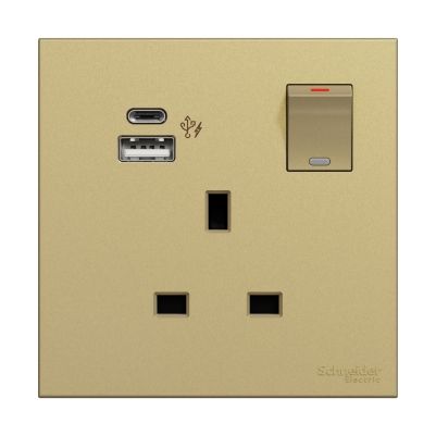 AvatarOn C 13A Double Pole Switched Socket with 2 Gang USB Fast Charger Socket Type A+C, Wine Gold