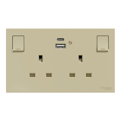 AvatarOnC 13A Twin Gang Switched socket with USB charger, 21W type A-C, Wine Gold