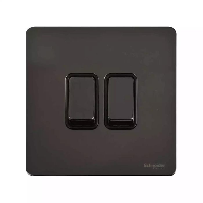 Ultimate Screwless Flat Plate 2 Gang Plate Switch Black Nickel main product photo