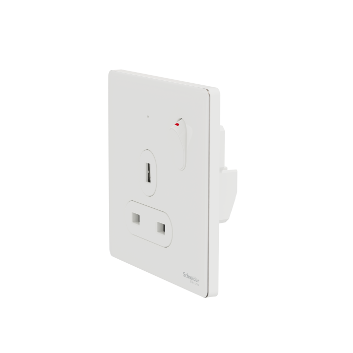 UNICA X 13A 250V~ 1 Gang Double Pole Switched socket w LED, Painted White
