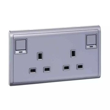 Pieno 13A 250V Twin Gang Switched Socket with Neon Lavendar Silver