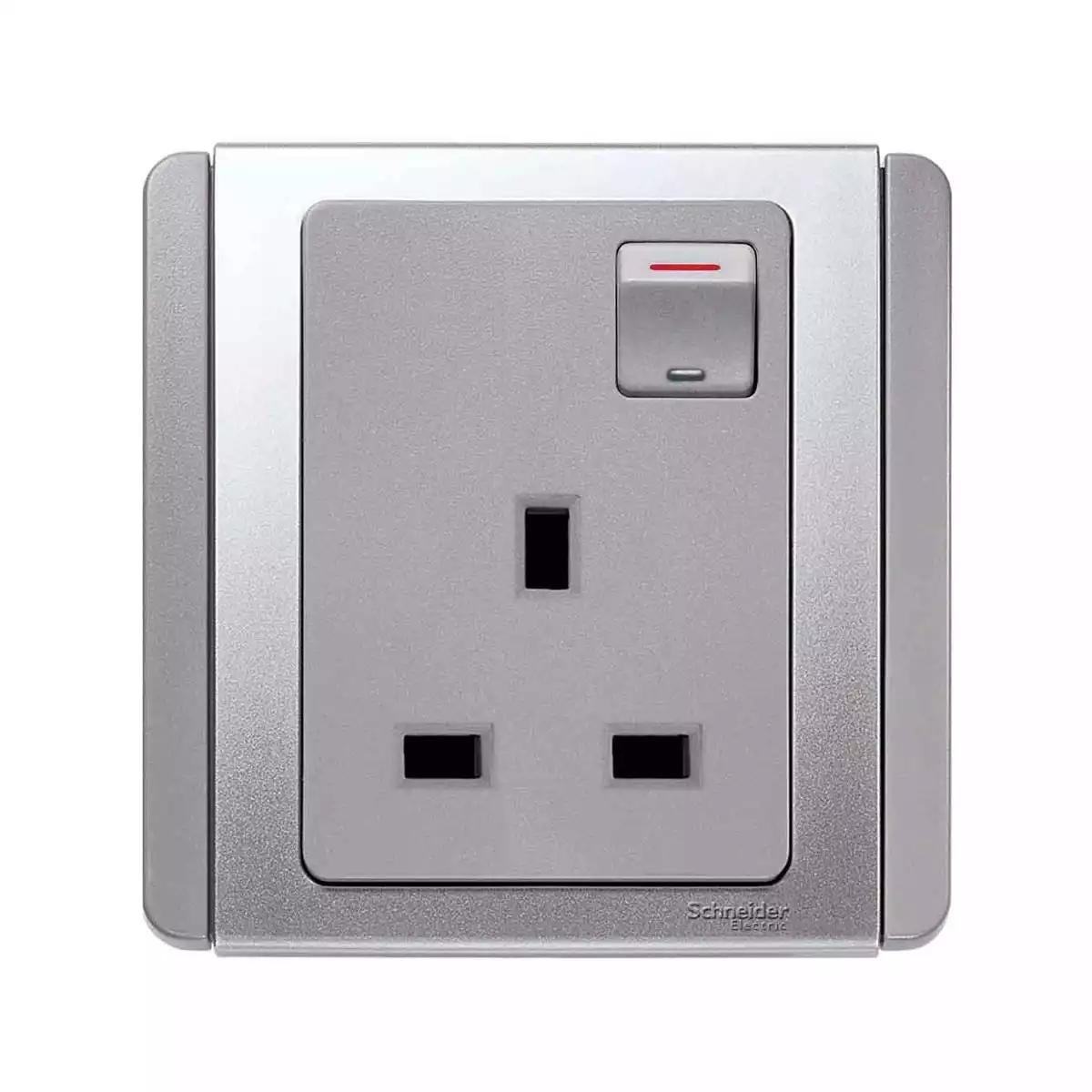NEO 13A 3 Pin Switched Socket Outlet with Blue LED Grey Silver