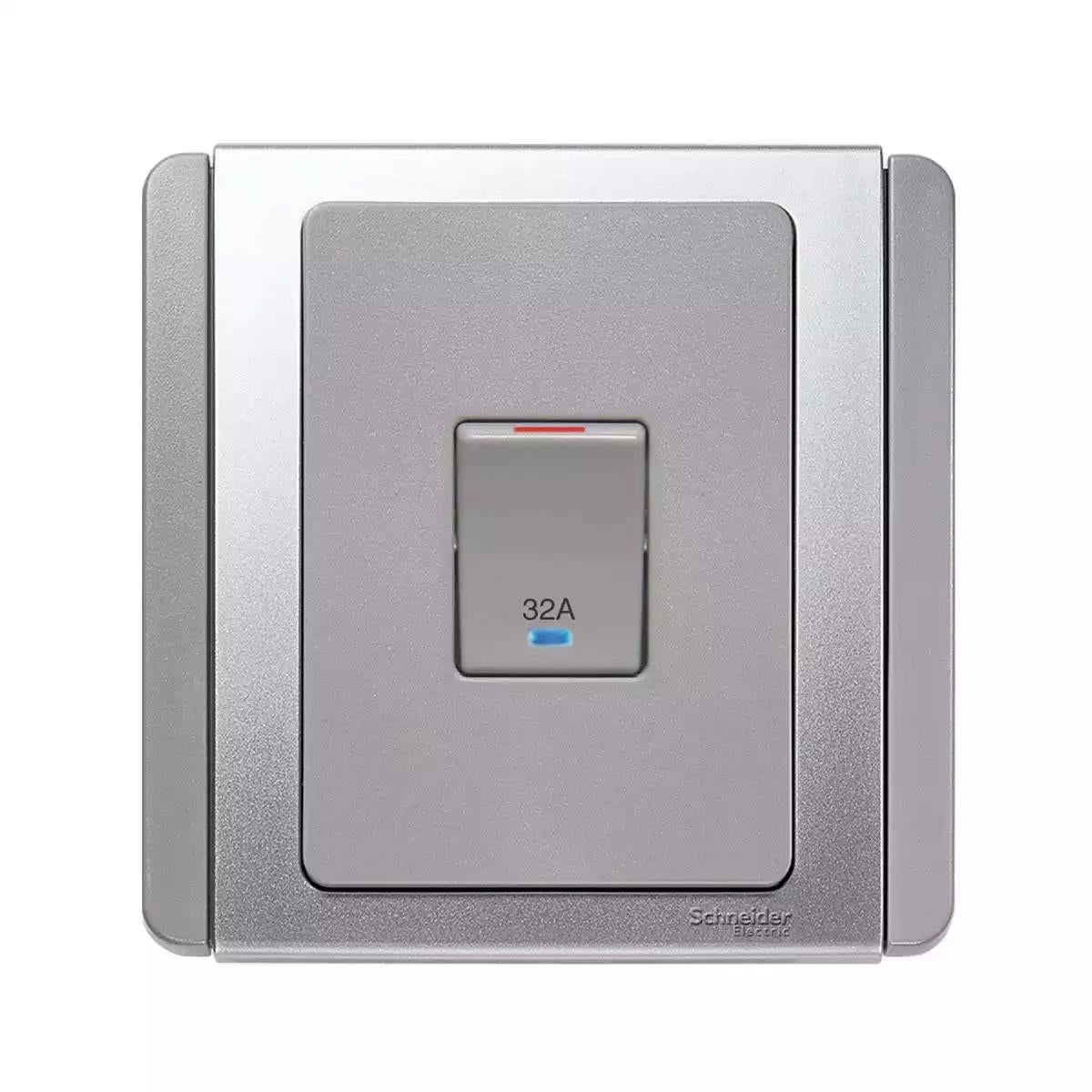 NEO 32A Double Pole Switch with Blue LED Grey Silver