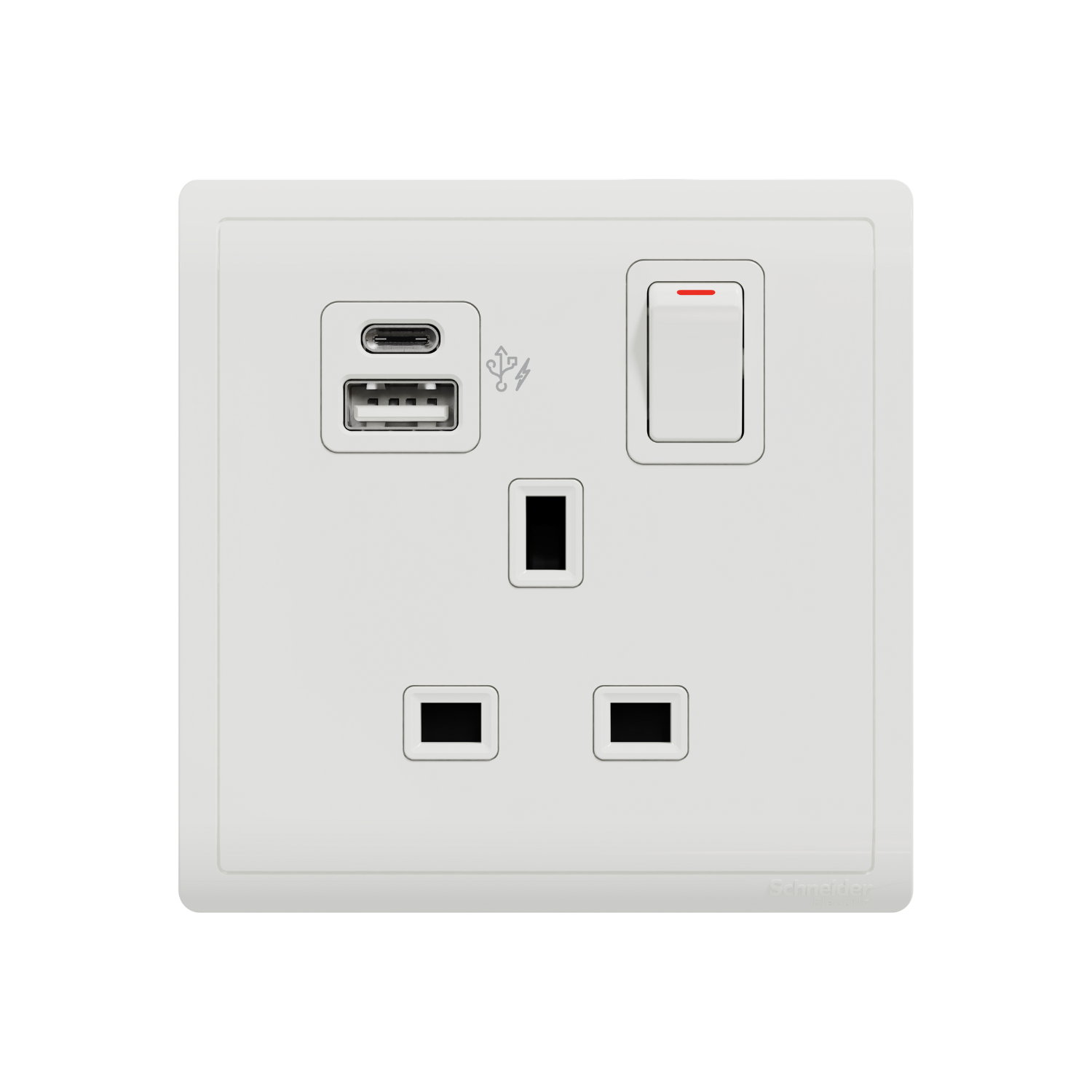 PIENO 13A 1 Gang Double Pole Switched Socket with 2 Gang USB Fast Charger Socket Type A+C, White