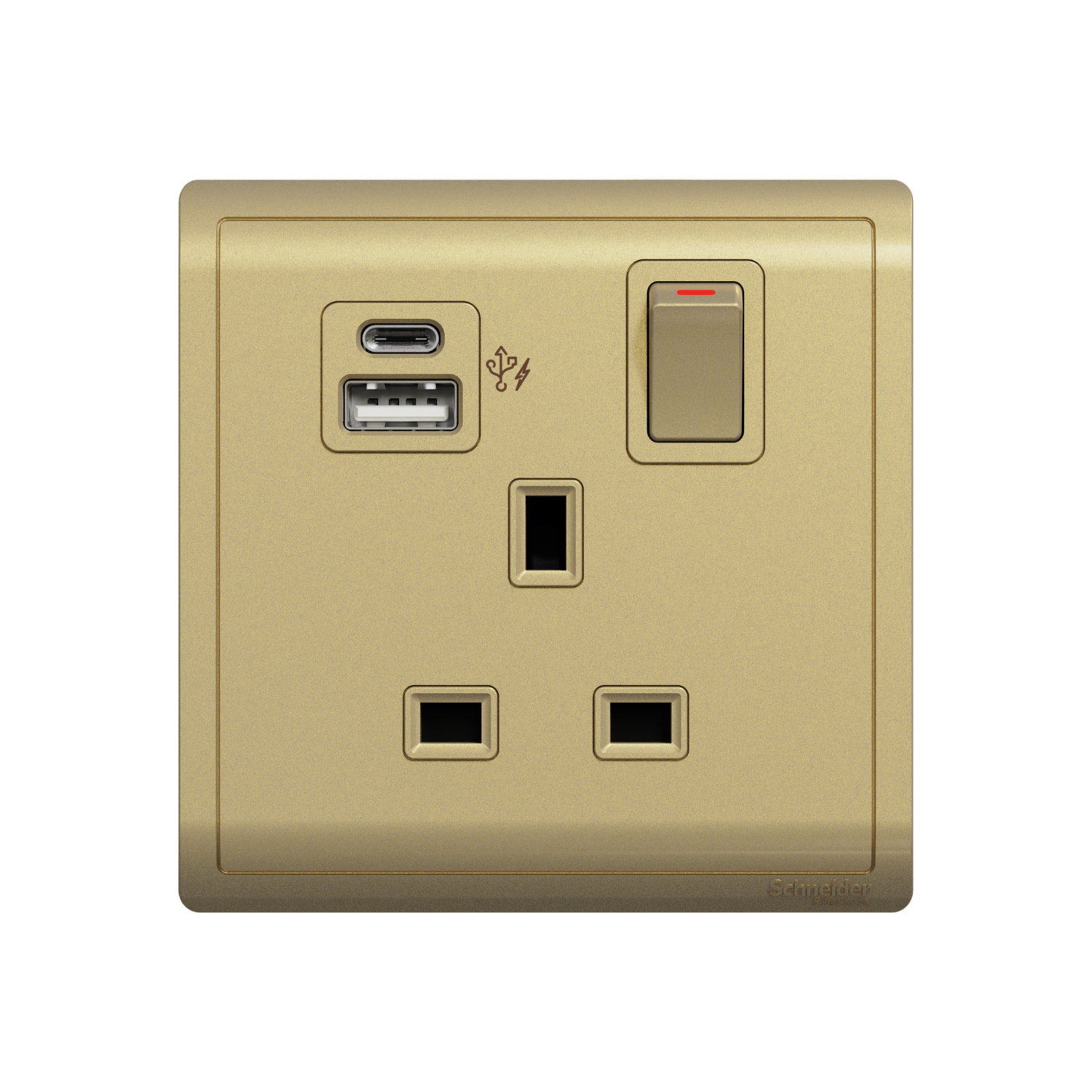 PIENO 13A 1 Gang Double Pole Switched Socket with 2 Gang USB Fast Charger Socket Type A+C, Wine Gold