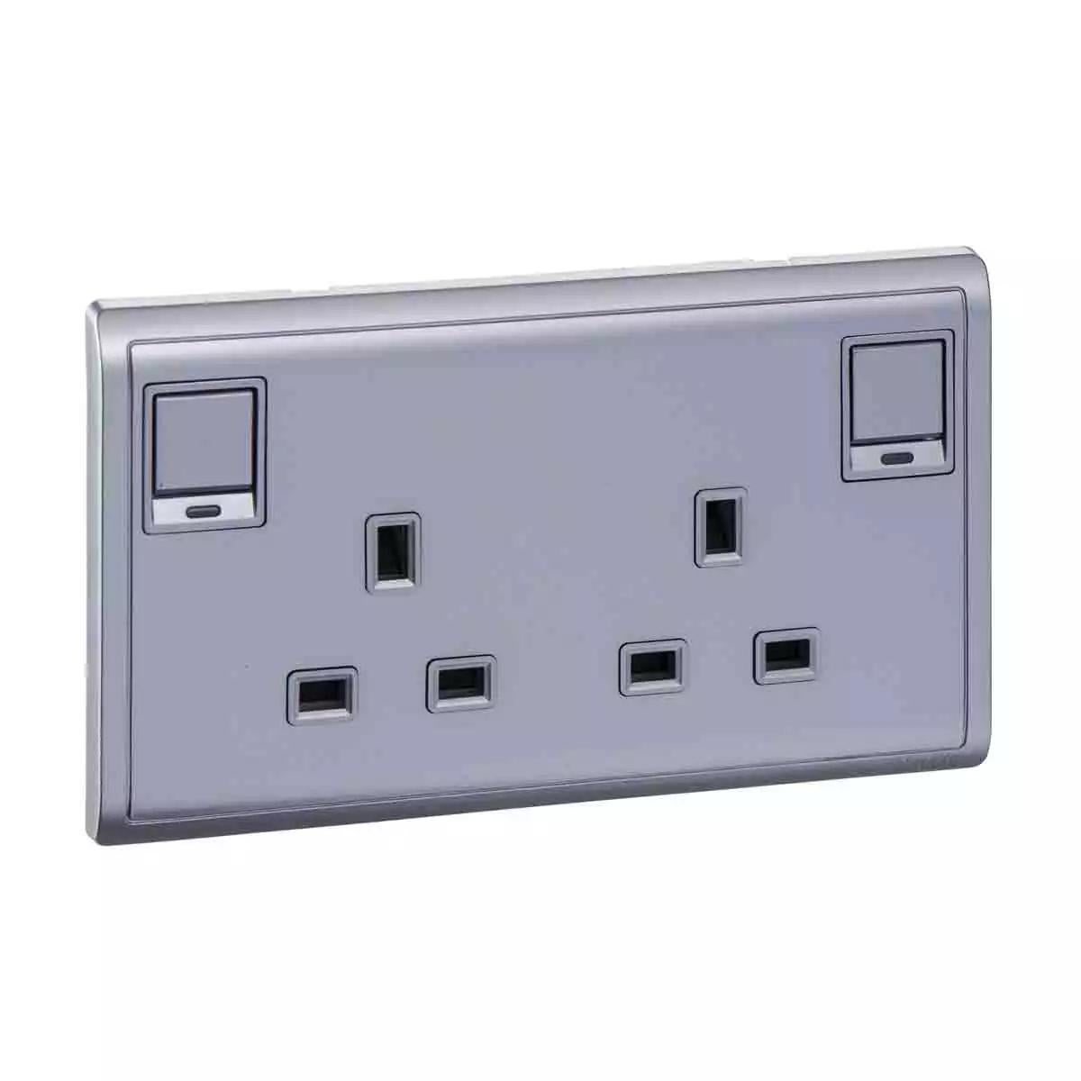 Pieno 13A 250V Twin Switched Socket with Neon Lavender Silver