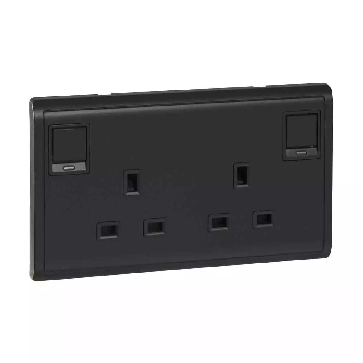 Pieno 13A 250V 2 Gang Switched Socket with Neon Matt Black