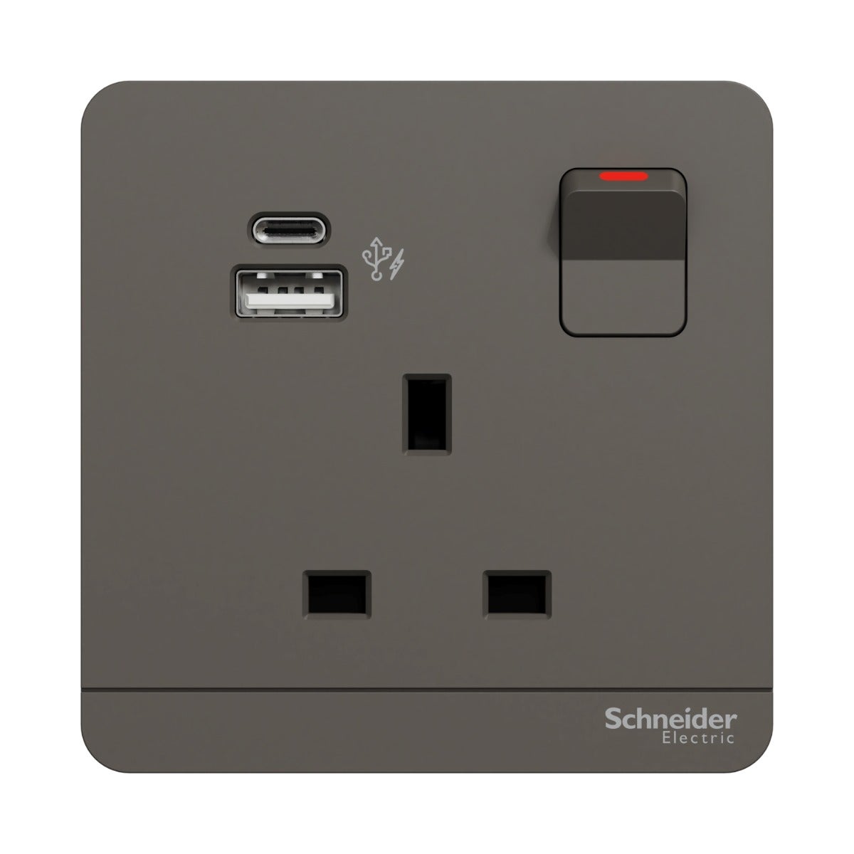 AvatarOn 13A 1 Gang Double Pole Switched Socket with 2 Gang USB Charger Socket Type A+C, Dark Grey