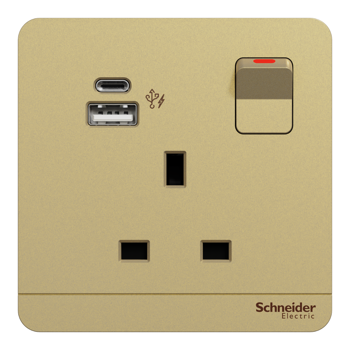AvatarOn 13A 1 Gang Double Pole Switched Socket with 2 Gang USB Charger Socket Type A+C, Wine Gold