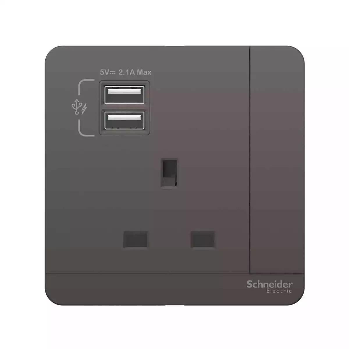 Avataron 2 USB Charger + Switched Socket 3P 13A Dark Grey