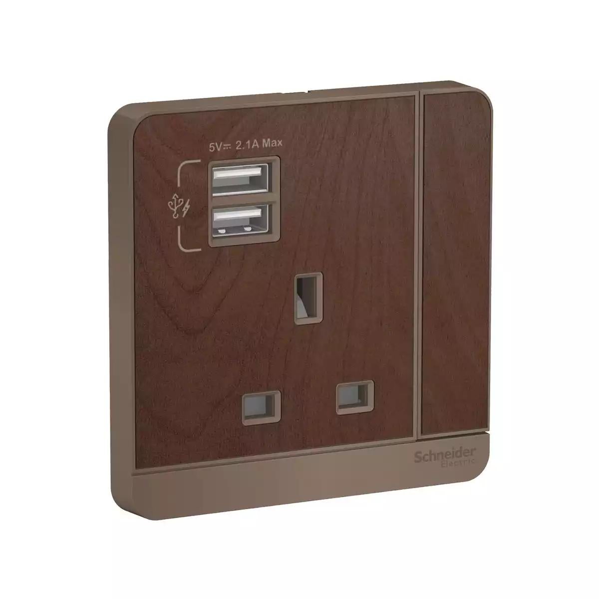 AvatarOn 2 USB Charger + Switched Socket 3P 13A Dark Wood