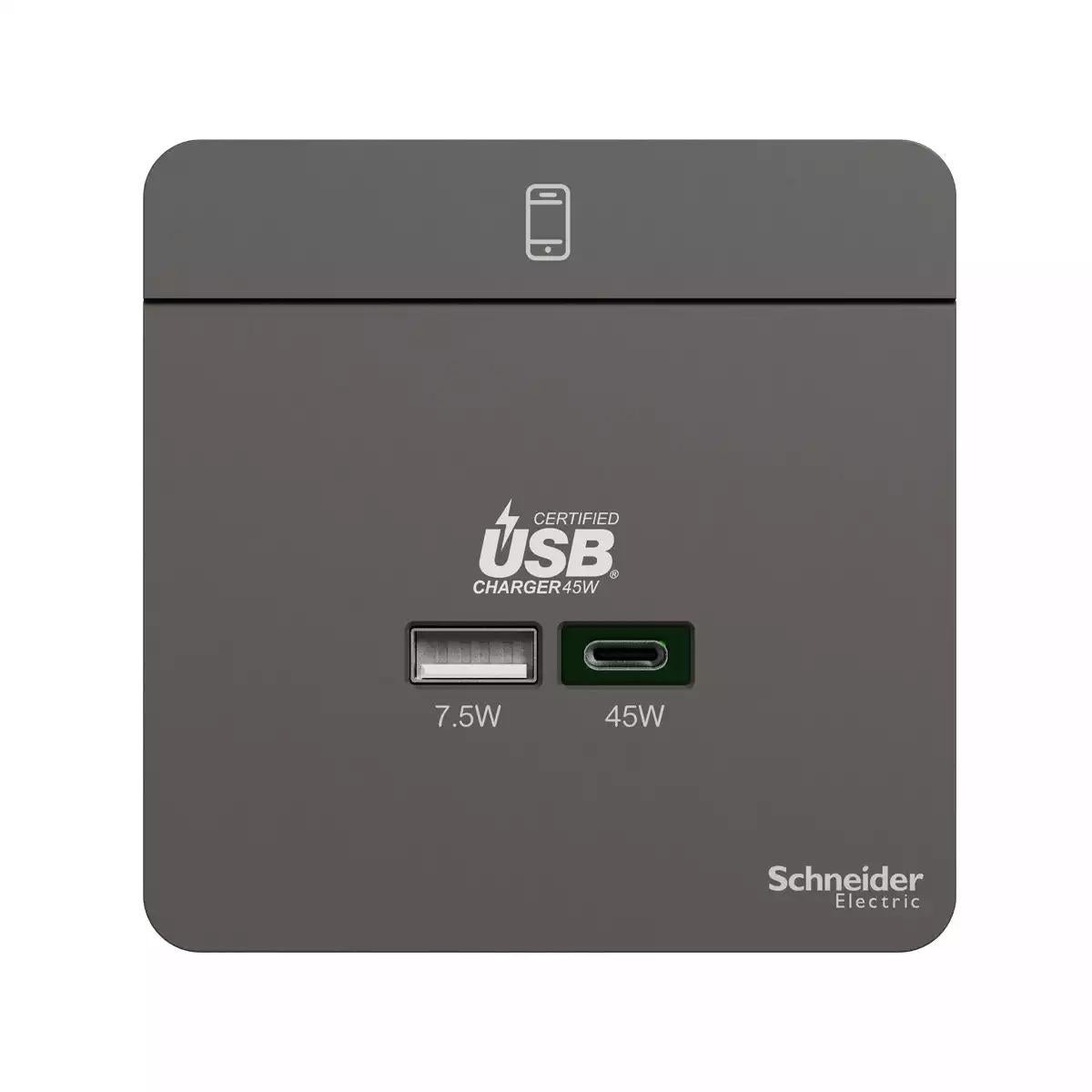 AvatarOn USB Charger Type A+C, 45 W, Dark grey