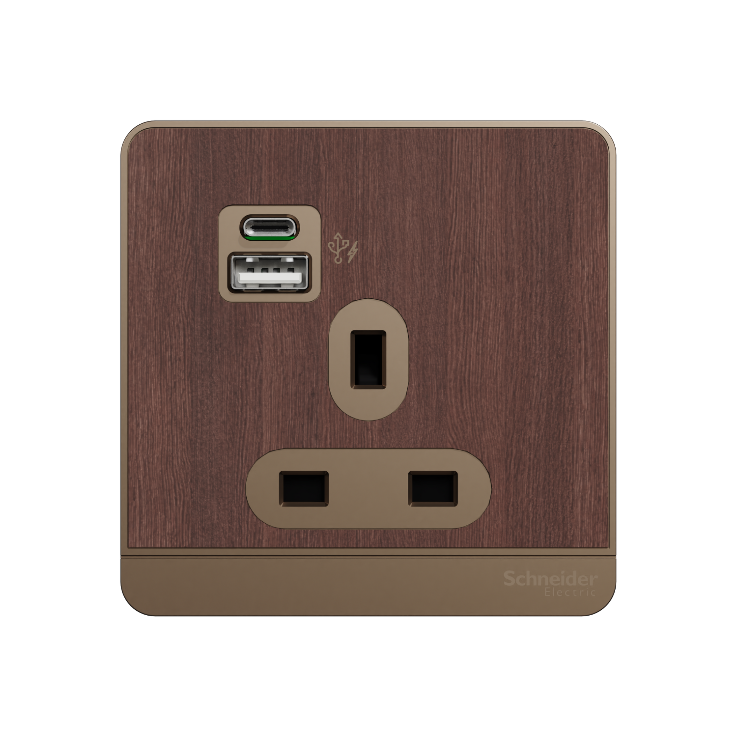 AvatarOn 13A 1 Gang Socket with 2 Gang USB Fast Charger Socket Type A+C, Dark Wood