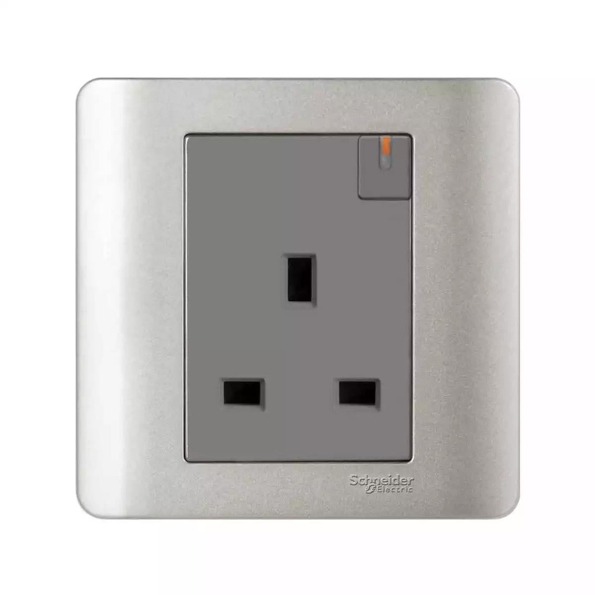 ZENcelo 13A 1 Gang Switched Socket with Ondicator Silver Satin
