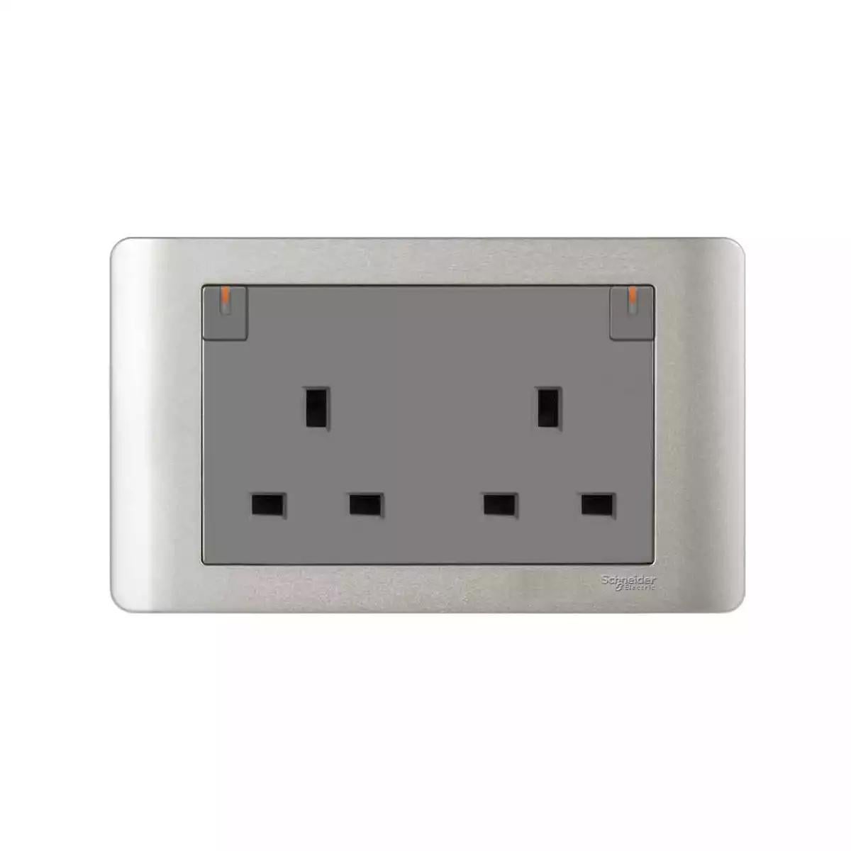 ZENcelo 13A Twin Switched Socket with Ondicator Silver Satin