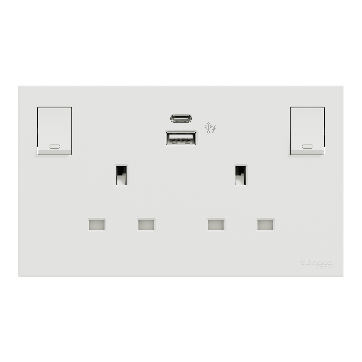 AvatarOnC 13A Twin Gang Switched socket with USB charger, 21W type A-C, White