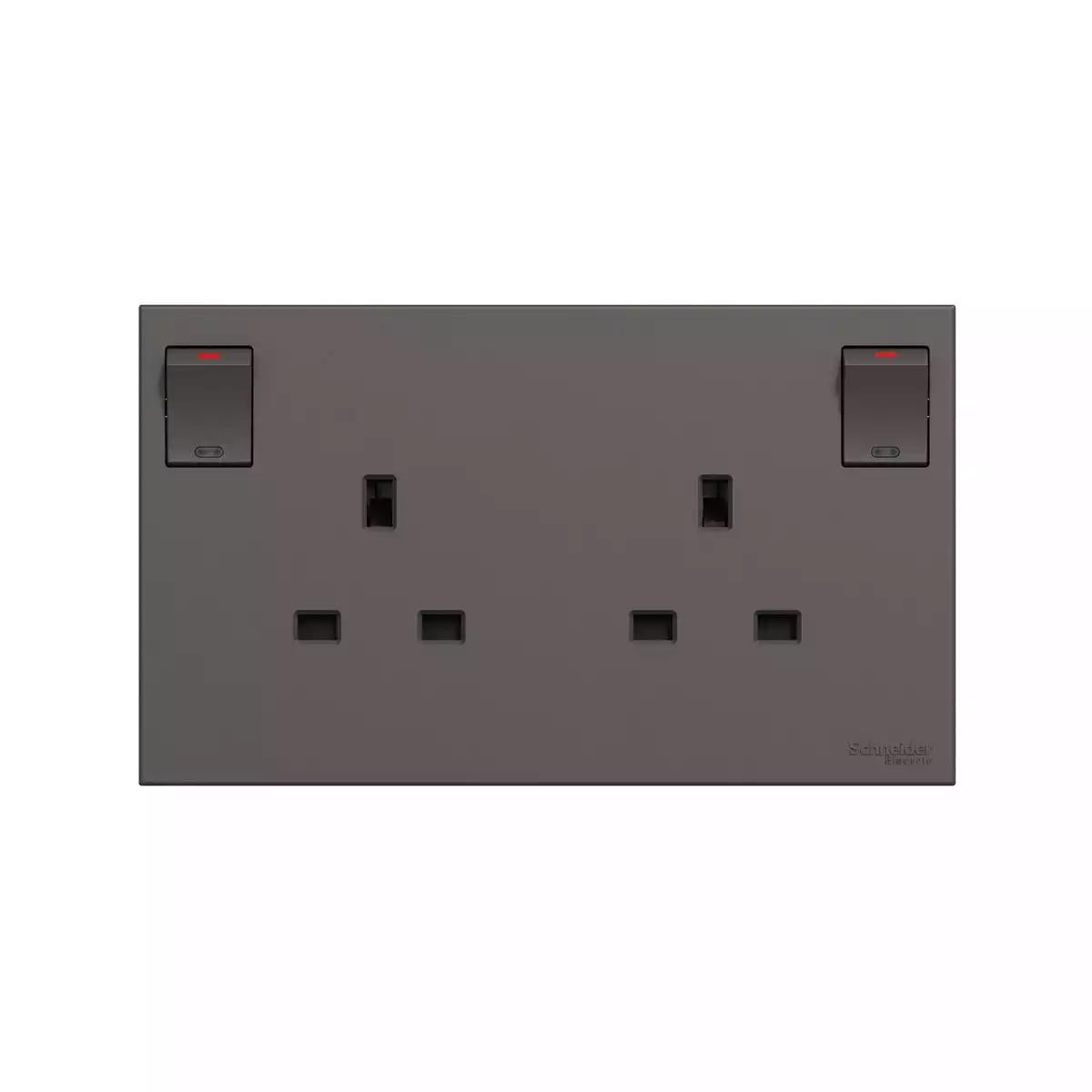 AvatarOn C Switched socket, 13A 250V, 2 gang, with LED, Dark Grey