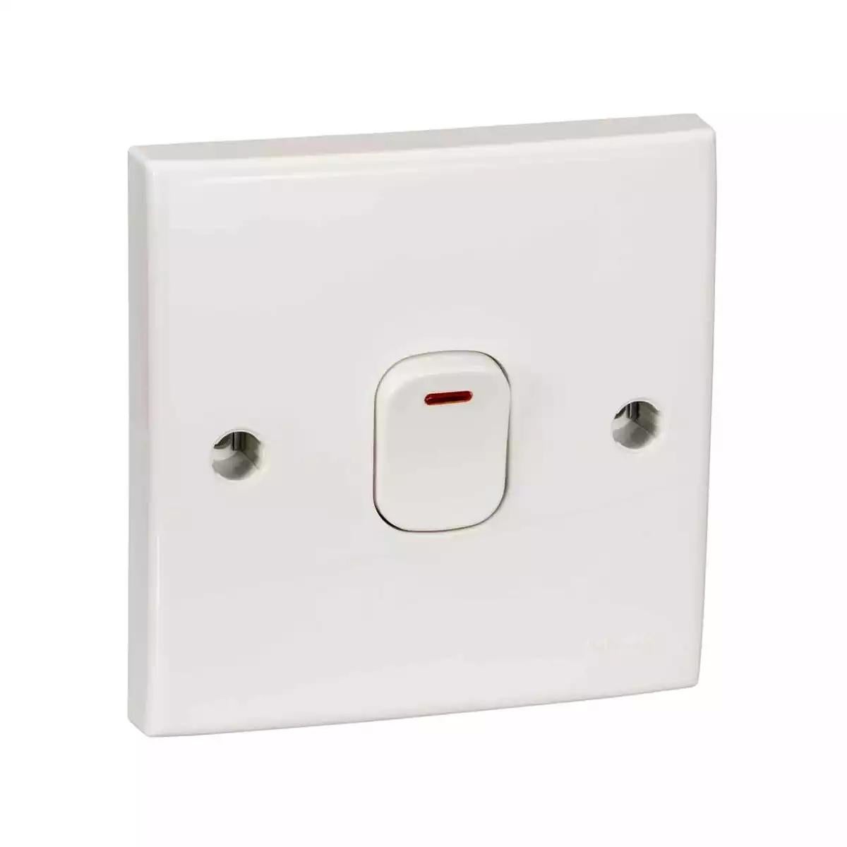 S-Classic Double Pole Switch with Neon & Red Dolly 32A White