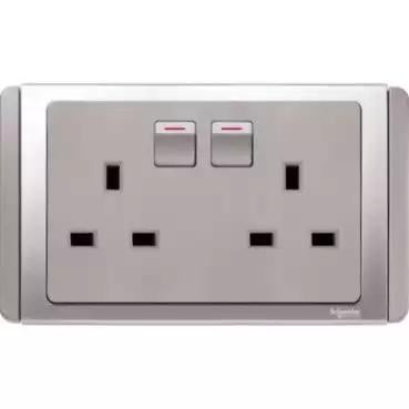 NEO 13A Twin 3 Pin Switched Socket Outlet Grey Silver