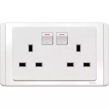 NEO 13A Twin 3 Pin Switched Socket Outlet with White LED White