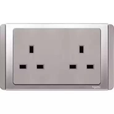 NEO 13A Twin 3 Pin Socket Outlet Grey Silver