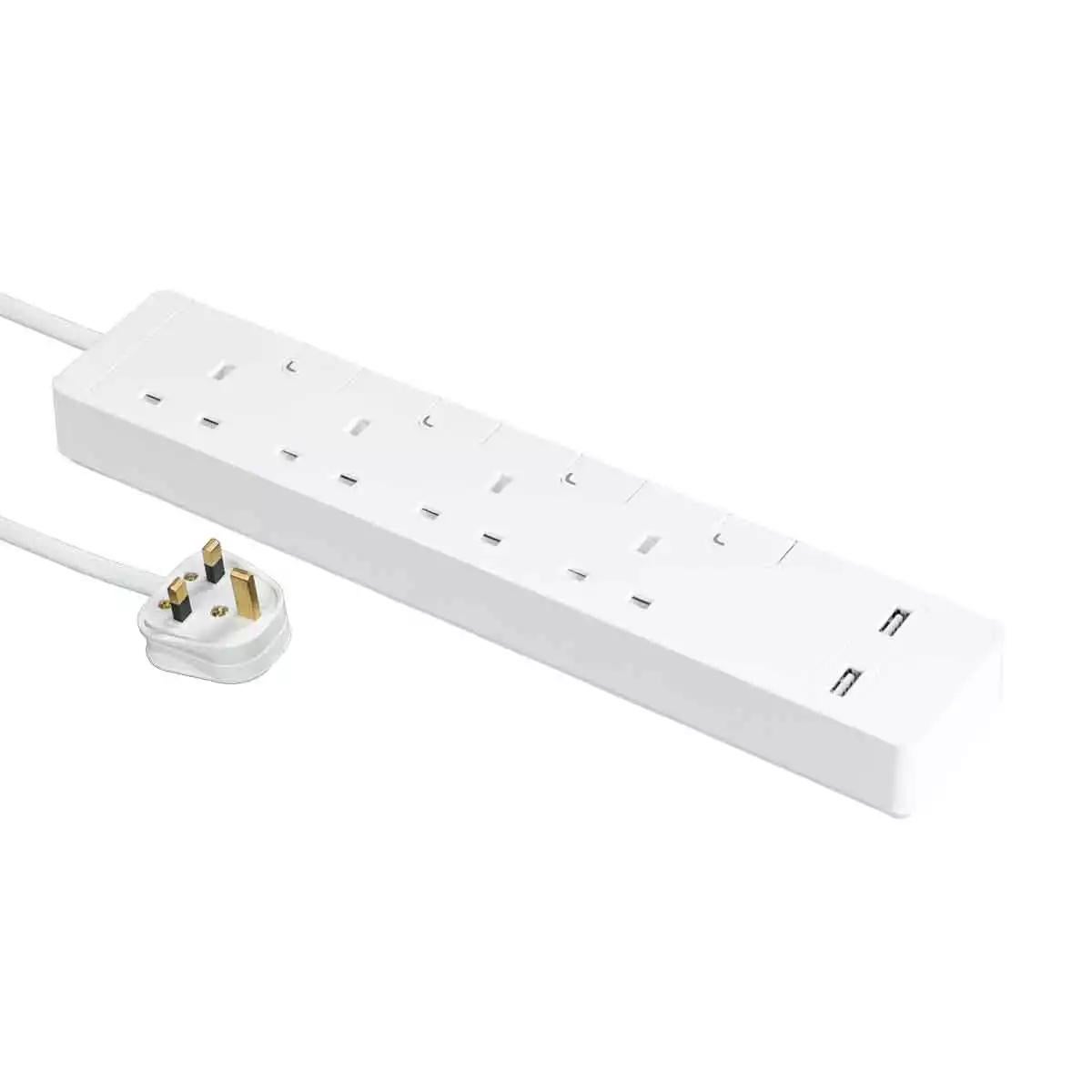 AvatarOn Extend 13A 4 Gang Individual Switched Extension Socket with LED and 2 Gang USB Charger Socket (with 3M Cable) White